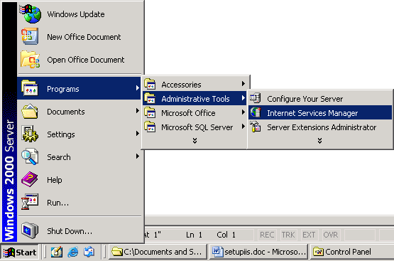 IIS, Web Server and Windows - Figure 11: Invoking Internet Services Manager.