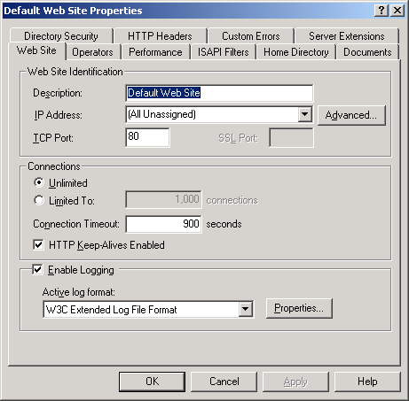 IIS, Web Server and Windows - Figure 14: Web site’s properties page.