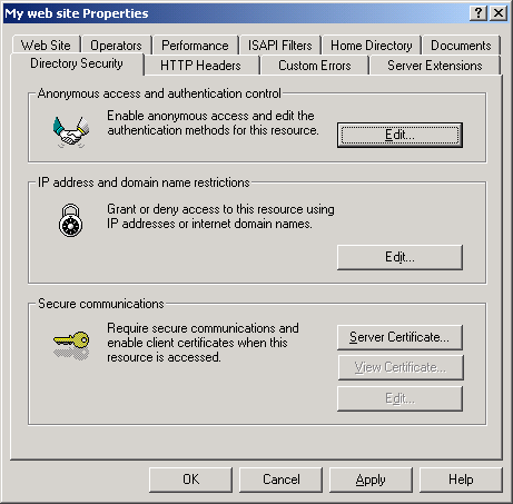 IIS, Web Server and Windows - Figure 28: Web site’s Directory Security page.