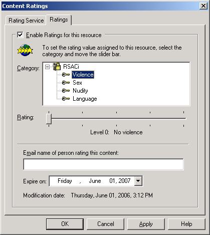 IIS, Web Server and Windows - Figure 35: Rating category and the level.