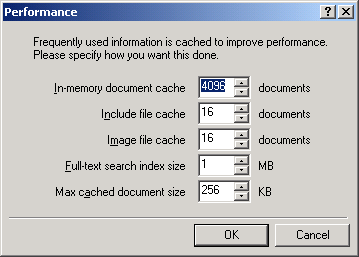 IIS, Web Server and Windows - Figure 39: Performance settings for Server Extensions.