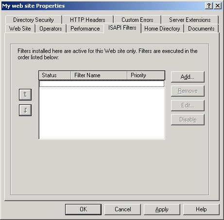 IIS, Web Server and Windows - Figure 40: Web site’s ISAPI Filters page.