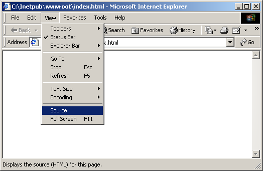IIS, Web Server and Windows - Figure 46: Viewing and editing index.html using Notepad.