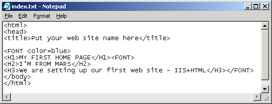 IIS, Web Server and Windows - Figure 47: Our index.html HTML code.