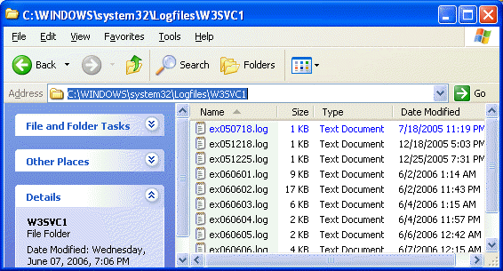 IIS, Web Server and Windows - Figure 21: The Web server log files ing W3C Extended log file format.