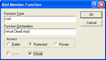 Adding a protected virtual function using ClassView.