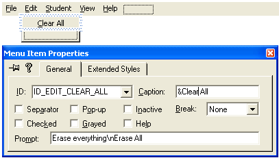 Modifying Clear All menu properties.