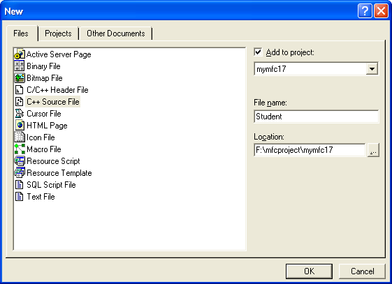 Creating and adding Student.cpp file to the project.