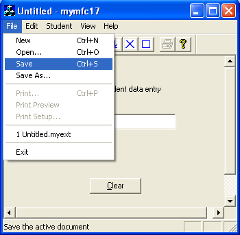 MYMFC17 Save menu in action, saving some data.