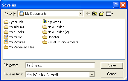 Save dialog, prompting the file name.
