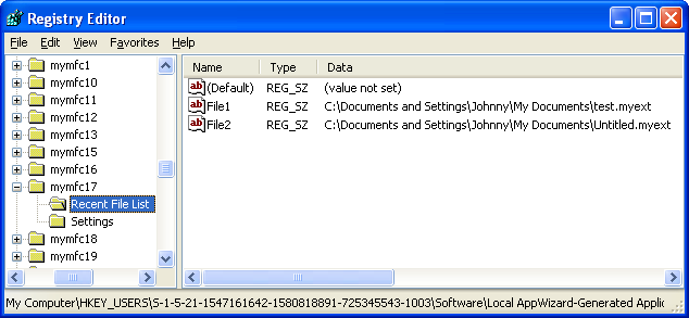 Recent File List in Registry for MYMFC17 project.