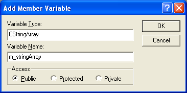 Entering the member variable type and name.