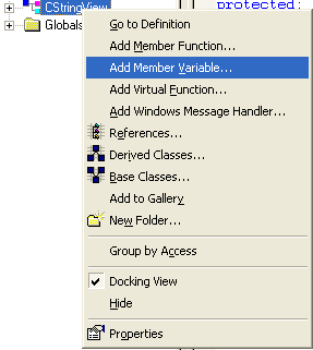 Using ClassView to add a CRect data member to the CStringView class.