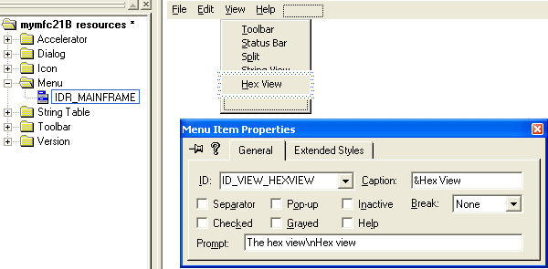 Adding and modifying menu items properties.