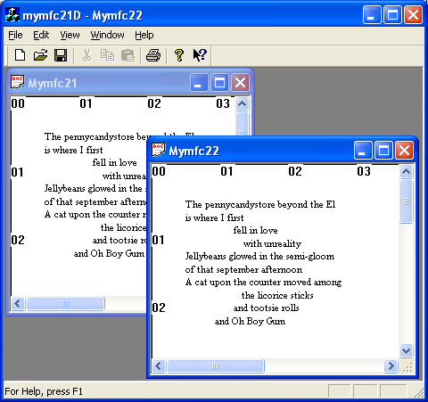 MYMFC21D program output, the MDI.