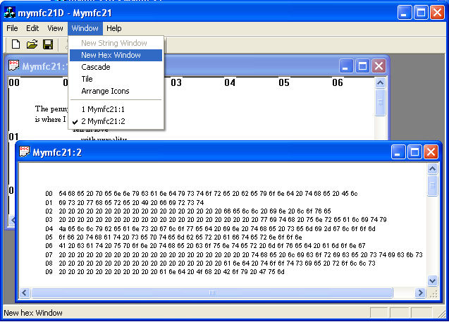 MYMFC21D MDI program output with cascade view.