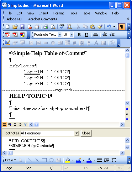 Our completed main help text file.