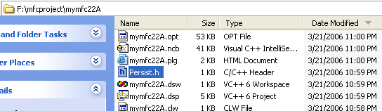 Copying the Persist.h header file from the MYMFC22A project directory.
