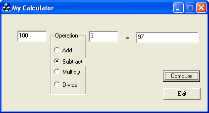 MYMFC23A program output, a dialog based program.
