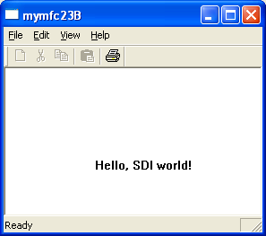 MYMFC23B program output, SDI program without Document/View architecture support.