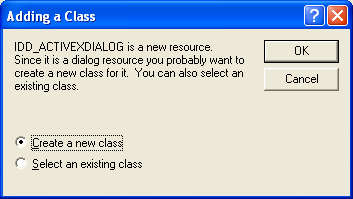 Creating a new class dialog prompt.
