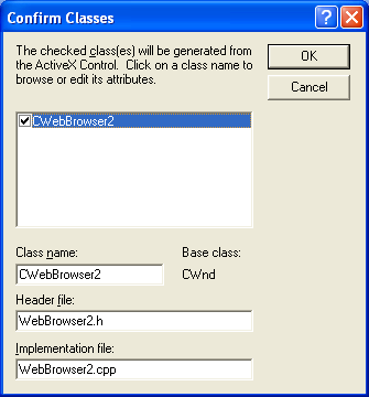 Generated class, CWebBrowser2 and their files that will be added to the project.