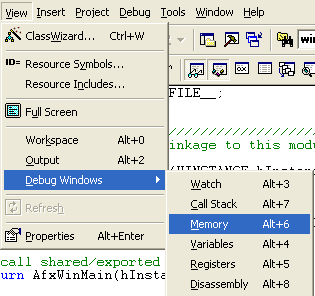 Visual C++ Debug window options