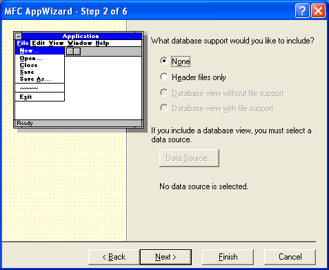 Visual C++ AppWizard step 2 of 6