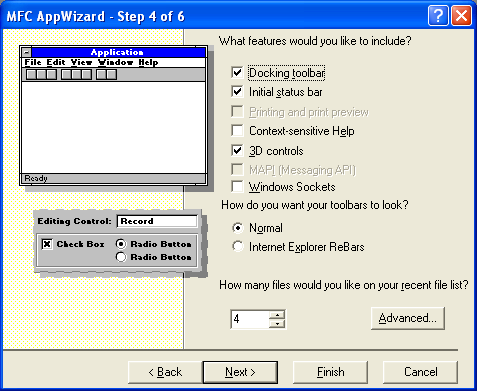 Visual C++ AppWizard step 4 of 6