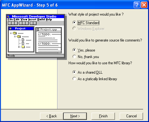 Visual C++ AppWizard step 5 of 6