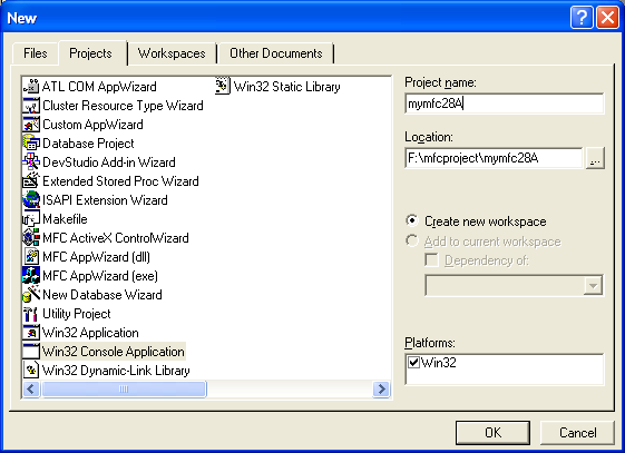 MYMFC28A COM project-AppWizard new project.