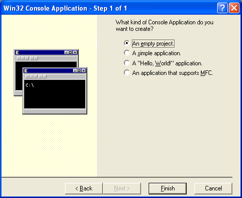 MYMFC28A COM project-AppWizard step 1 of 1.