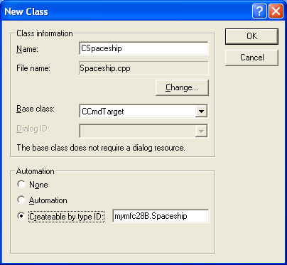 Figure 13: Adding new class to the COM project.