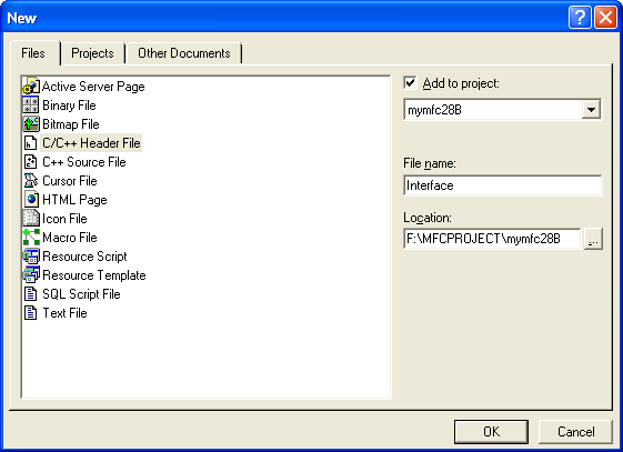 Figure 19: Adding new header file to project.