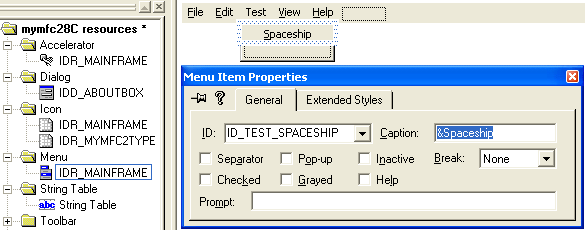 Figure 30: Adding Spaceship menu item.
