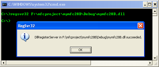 Figure 32: Registering DLL using regsvr32.
