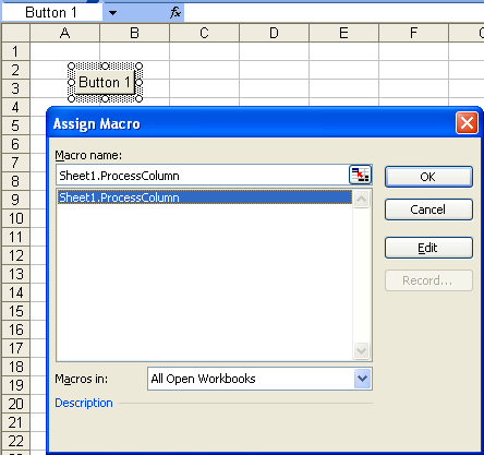 Figure 8: Attaching macro to button in Excel.
