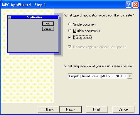 Figure 15: MYMFC29A - AppWizard step 1 of 4.