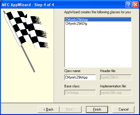 Figure 18: MYMFC29A - AppWizard step 4 of 4.