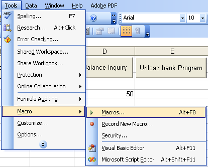 Figure 38: Viewing macros through Macros menu.