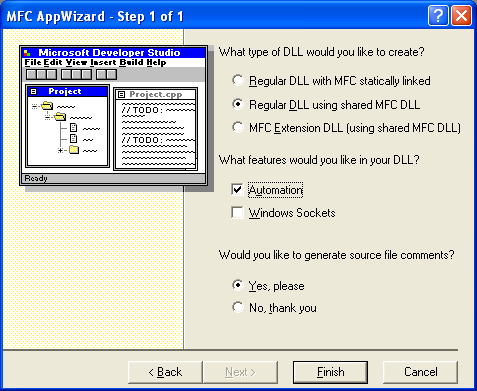 Figure 44:  MYMFC29B Regular DLL project, AppWizard step 1 of 1.