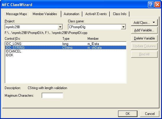 Figure 57: The added member variables using ClassWizard.