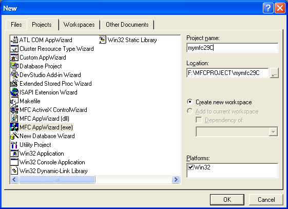 Figure 3: Visual C++ new project dialog.