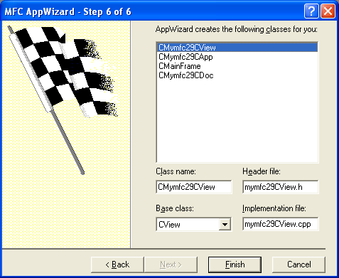 Figure 10: MYMFC29C – AppWizard step 6 of 6.