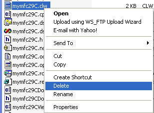 Figure 19: Deleting the ClassWizard database file.