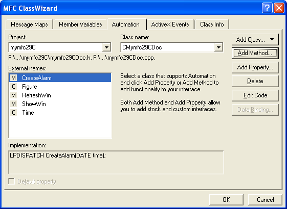 Figure 31: The added properties and methods to CMymfc29Doc class.