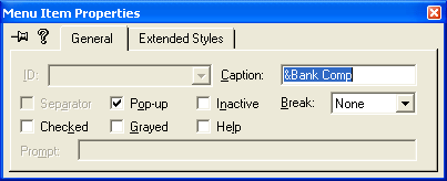 Figure 10: Adding Bank Comp menu.