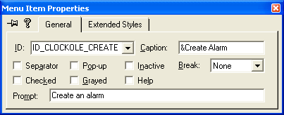 Figure 22: Adding CreateAlarm menu item.
