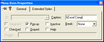 Figure 26: Adding Excel Comp menu.