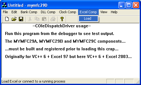 Figure 59: MYMFC29D – testing the Excel Comp Load menu.
